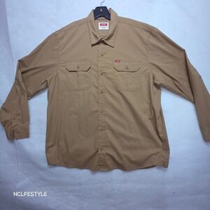 Wrangler Mens XL Tan Khaki Long Sleeve Button Down Work Shirt 112359114